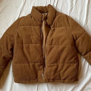 Brandy Melville 90s Style Tan Corduroy Puffer Jacket One Size